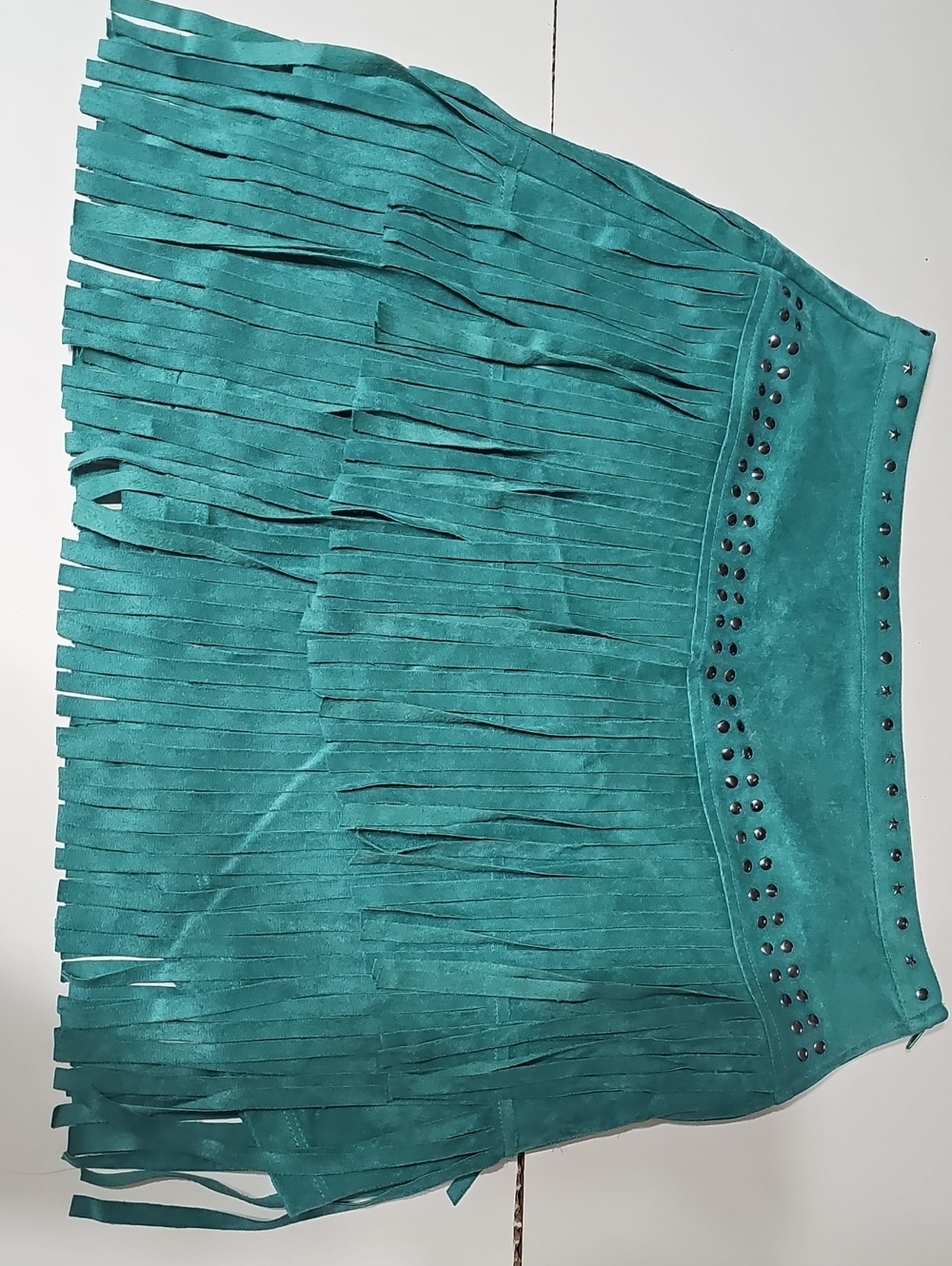 Teal Fringe Mini Skirt with Stud Detail